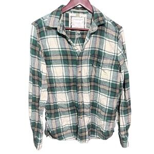 Denim and flower Flannel Mens Medium Green Long Sleeve Button Down